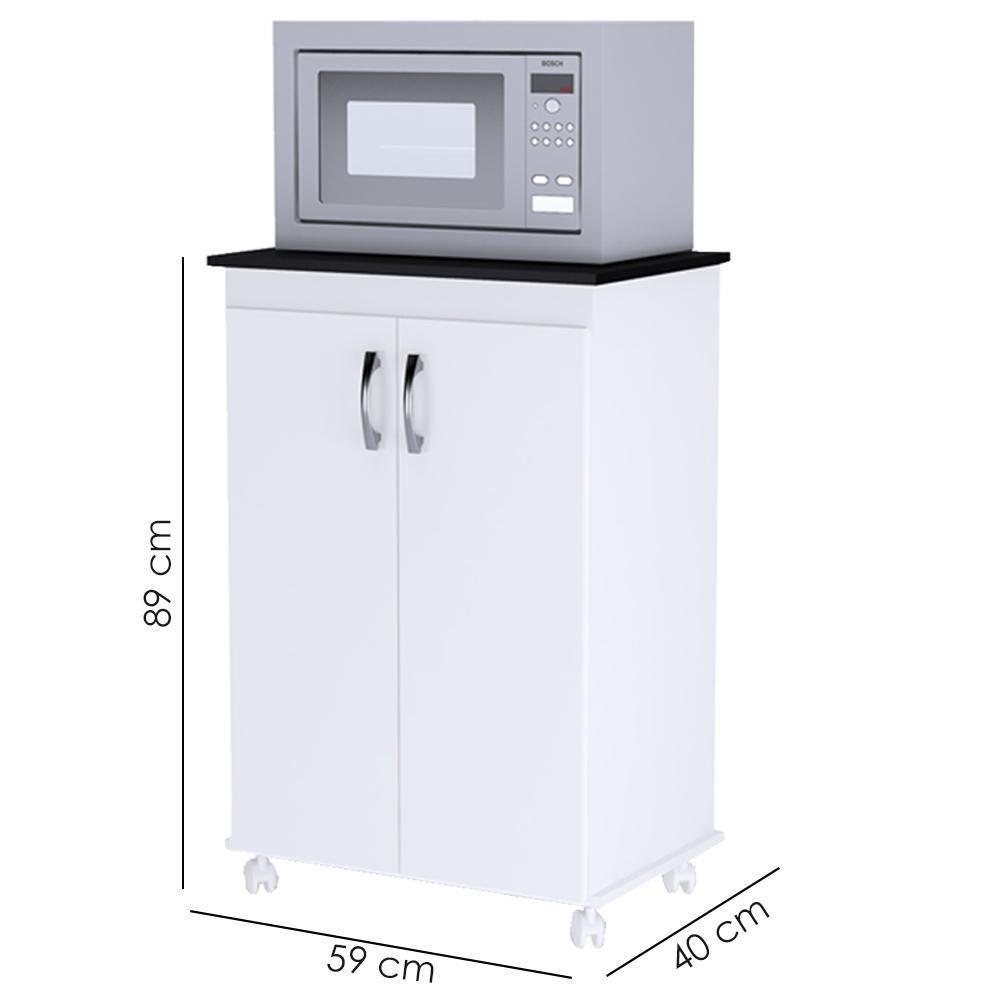 Balcao Multiuso 2 Portas 59 Cm Vitoria Branco Preto Reajl Moveis Branco Preto - 6