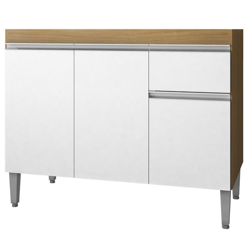 Balcao Para Pia Sem Tampo 118 Cm Tatiane Amendoa Branco Reajl Moveis Amendoa Branco - 2