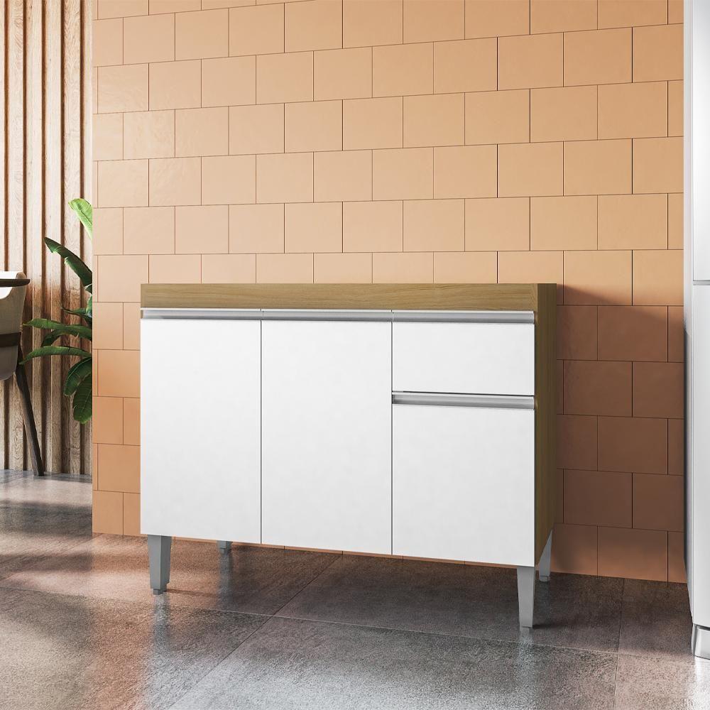 Balcao Para Pia Sem Tampo 118 Cm Tatiane Amendoa Branco Reajl Moveis Amendoa Branco - 8