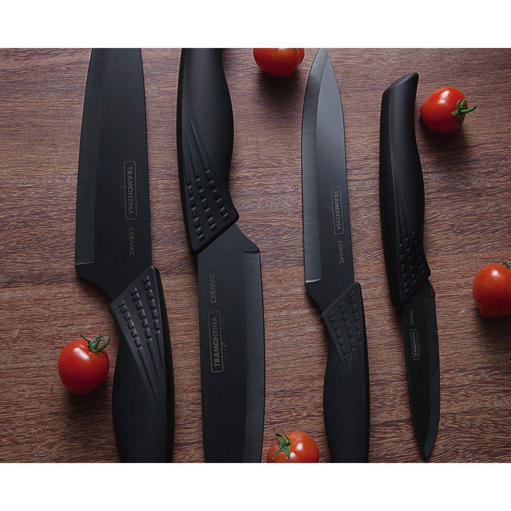 Faca Para Legumes E Frutas Tramontina Accurato Em Cerâmica Cabo Emborrachado E Bainha 3 Polegadas Tramontina - 2