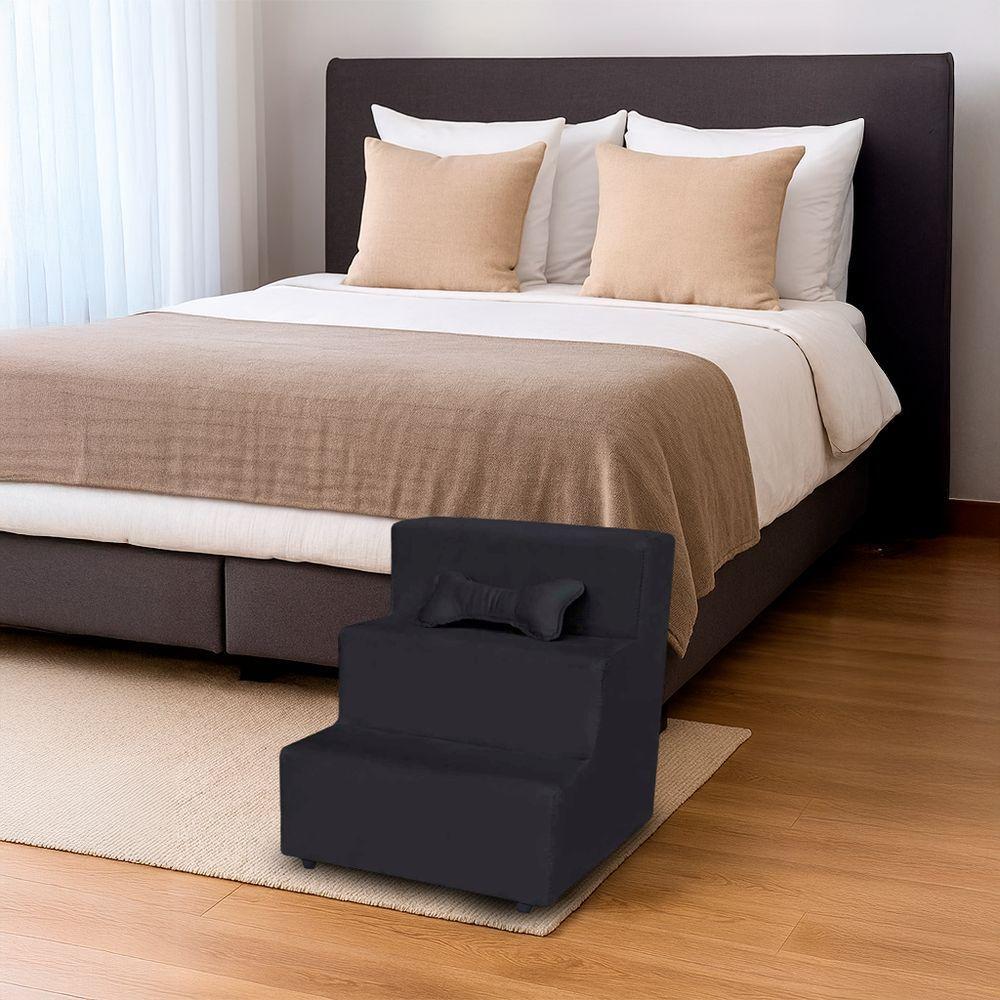 Escada Pet Almofadada 3 Degraus Para Cães E Gatos Veludo Preto - 6
