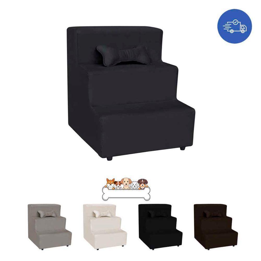 Escada Pet Almofadada 3 Degraus Para Cães E Gatos Veludo Preto - 7
