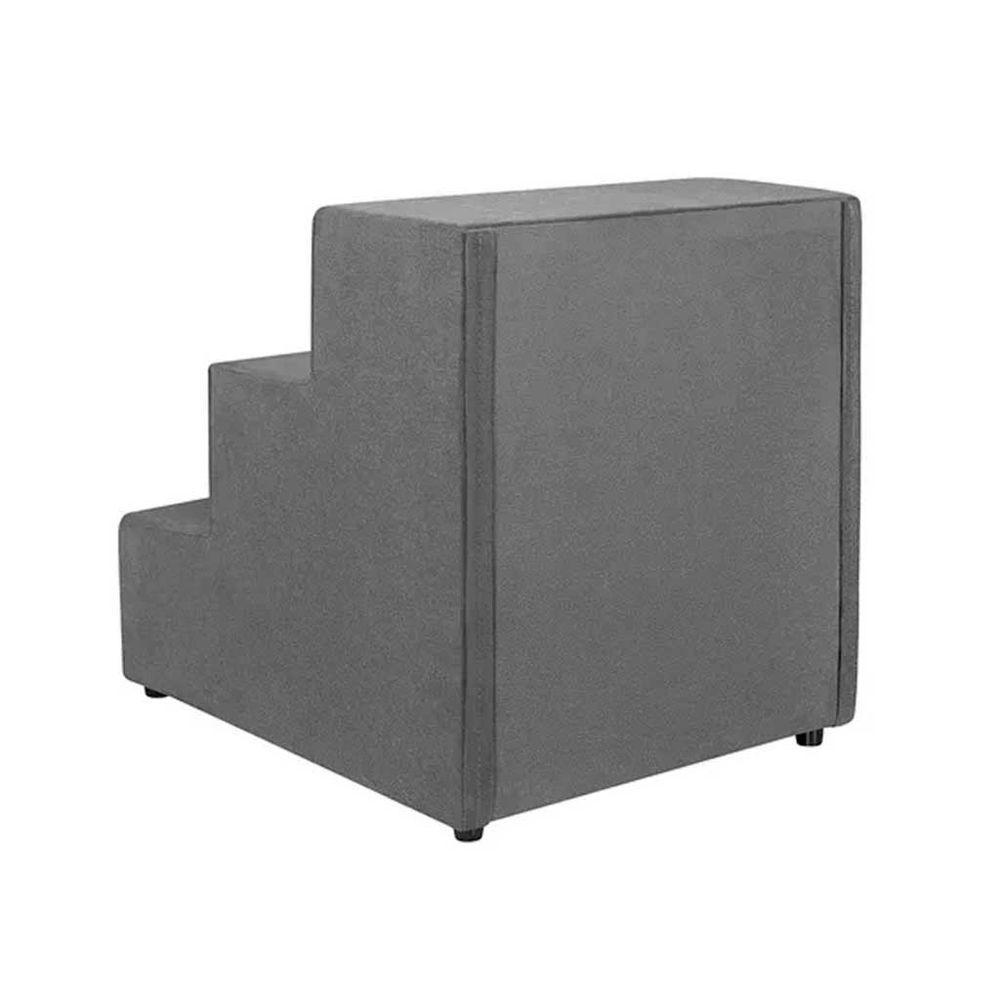 Escada Pet Almofadada 3 Degraus Para Cães E Gatos Veludo Cinza - 3