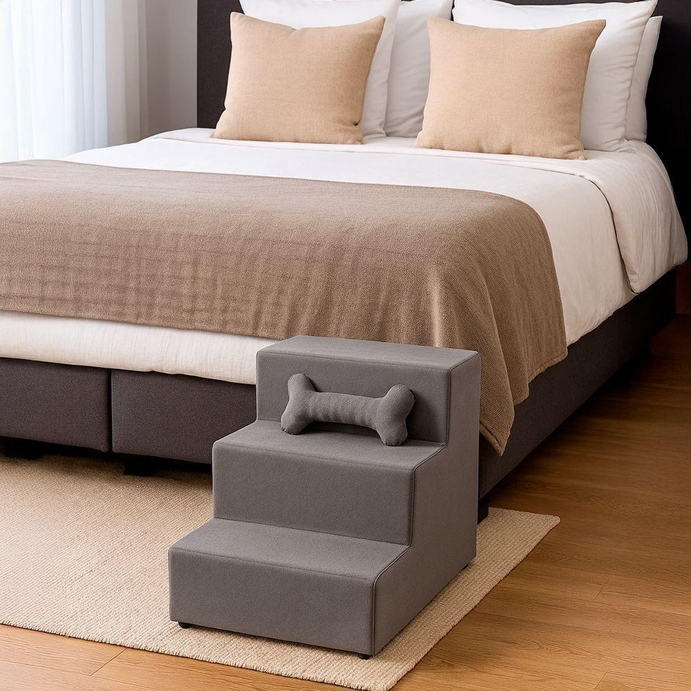 Escada Pet Almofadada 3 Degraus Para Cães E Gatos Veludo Cinza - 4