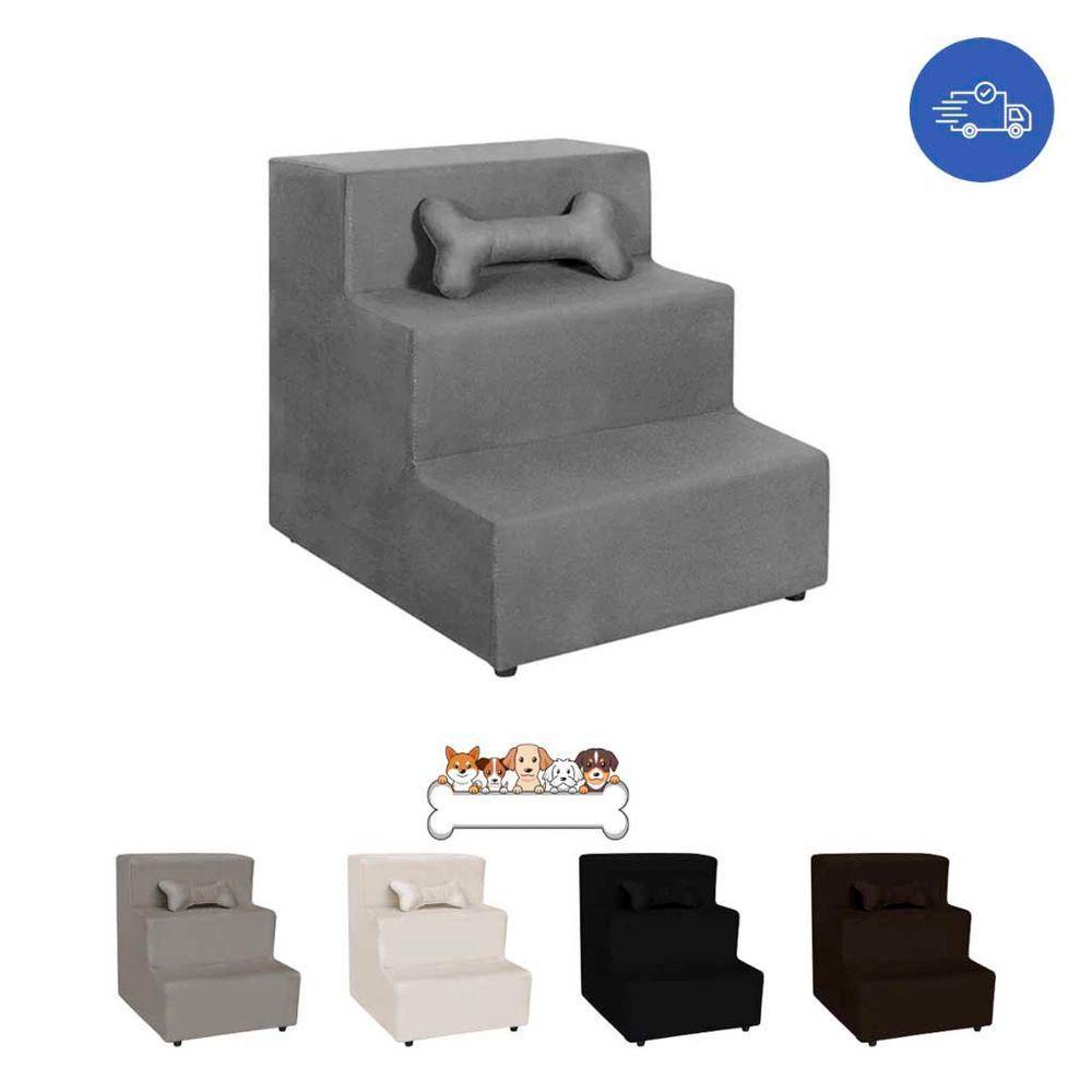 Escada Pet Almofadada 3 Degraus Para Cães E Gatos Veludo Cinza - 5
