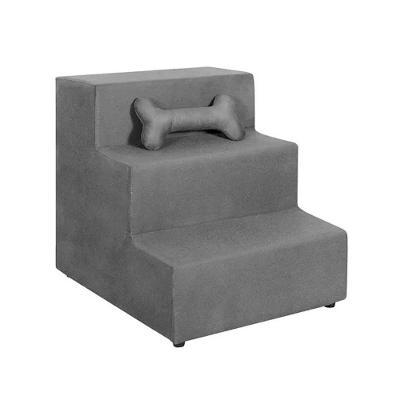 Escada Pet Almofadada 3 Degraus Para Cães E Gatos Veludo Cinza