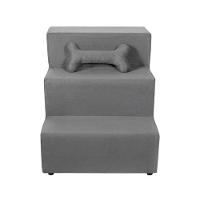 Escada Pet Almofadada 3 Degraus Para Cães E Gatos Veludo Cinza - 2