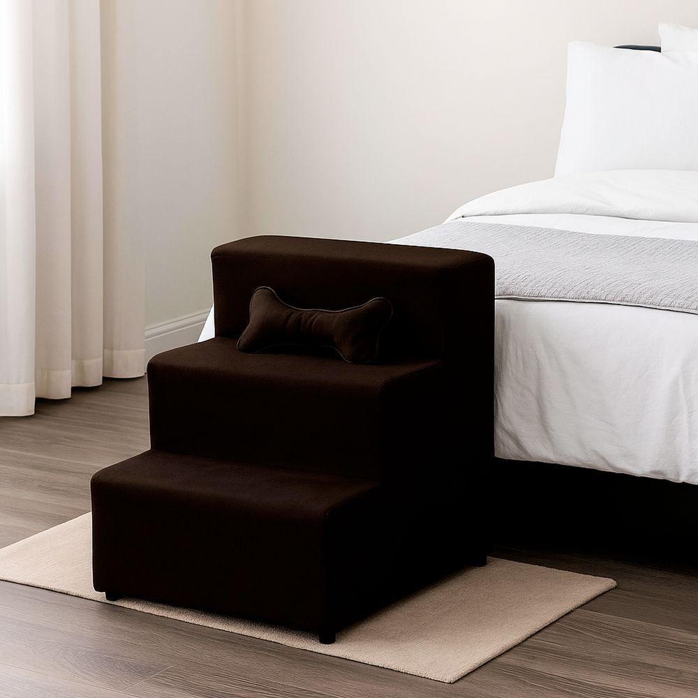 Escada Pet Almofadada 3 Degraus Para Cães E Gatos Veludo Marrom - 5