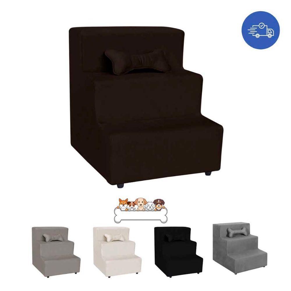 Escada Pet Almofadada 3 Degraus Para Cães E Gatos Veludo Marrom - 6