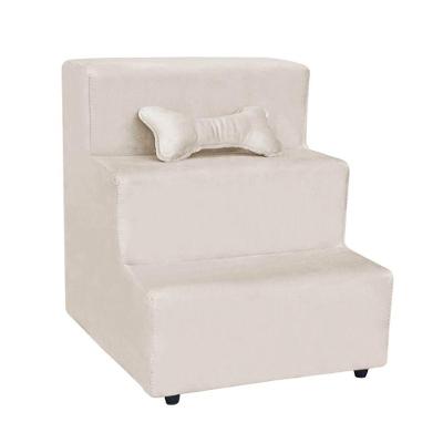 Escada Pet Almofadada 3 Degraus Para Cães E Gatos Veludo Bege