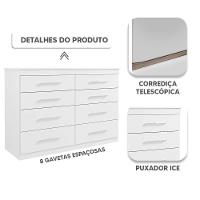 Cômoda Grande 8 Gavetas Quarto Casal Ou Solteiro Branco Branco - 5