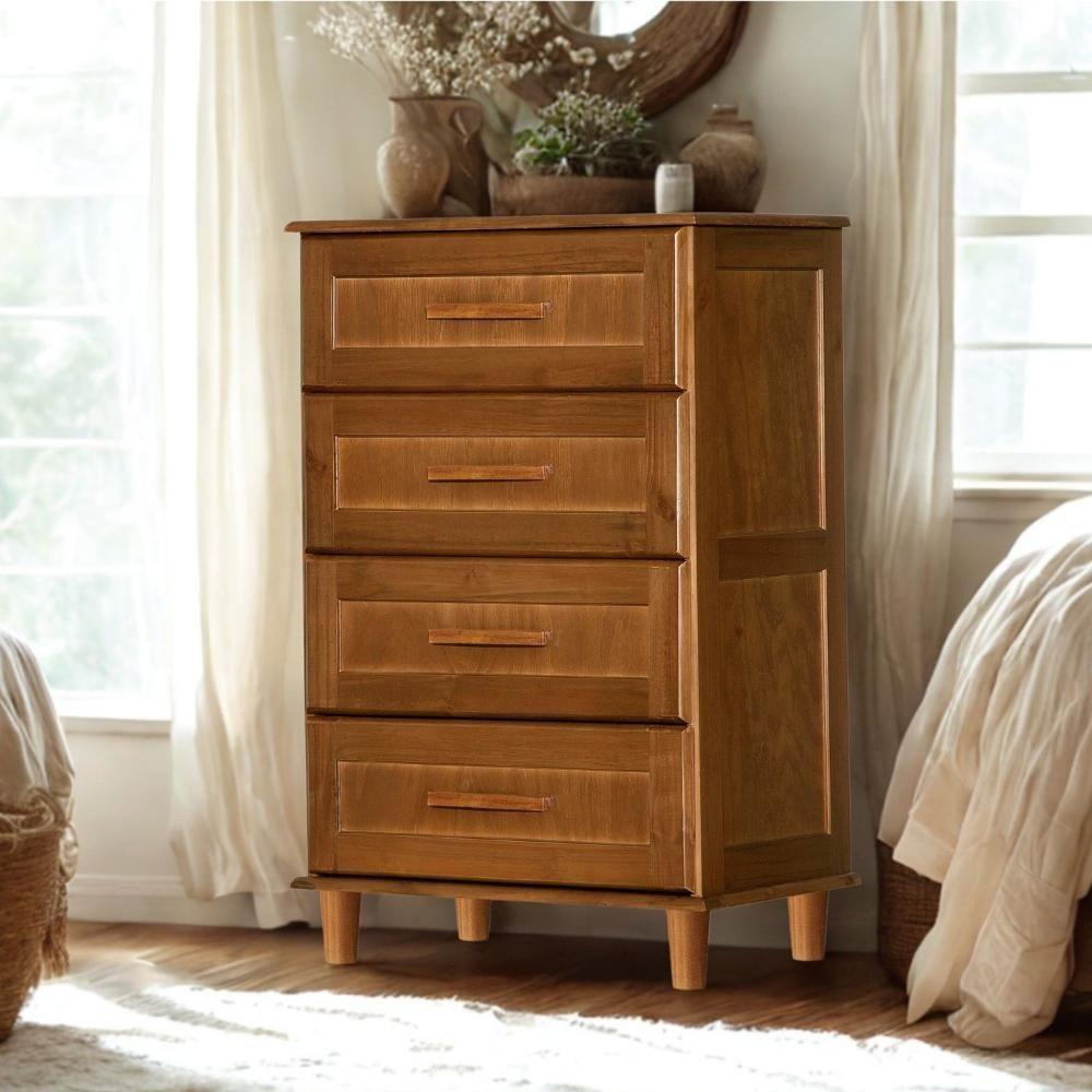 Cômoda Rústica Madeira Maciça 4 Gavetas Chicago Marrom Castanho Castanho - 1