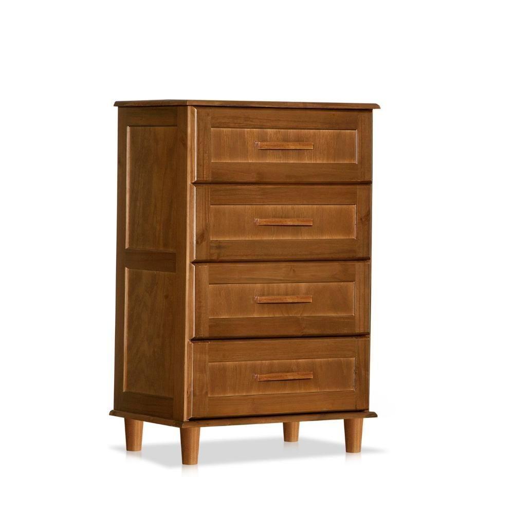 Cômoda Rústica Madeira Maciça 4 Gavetas Chicago Marrom Castanho Castanho - 2