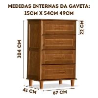 Cômoda Rústica Madeira Maciça 4 Gavetas Chicago Marrom Castanho Castanho