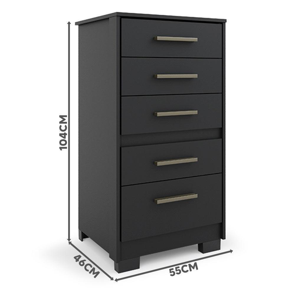 Cômoda Alta Gaveteiro Para Quarto 5 Gavetas Preto Fosco Preto Fosco - 4