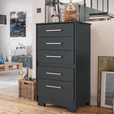 Cômoda Alta Gaveteiro Para Quarto 5 Gavetas Preto Fosco Preto Fosco