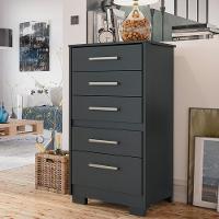 Cômoda Alta Gaveteiro Para Quarto 5 Gavetas Preto Fosco Preto Fosco - 1