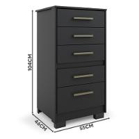 Cômoda Alta Gaveteiro Para Quarto 5 Gavetas Preto Fosco Preto Fosco - 4