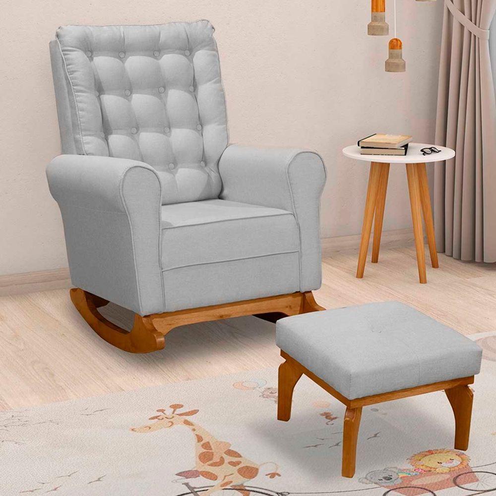 Poltrona Para Amamentação Com Puff Paris Linho Ds Home Linho Cinza - 5