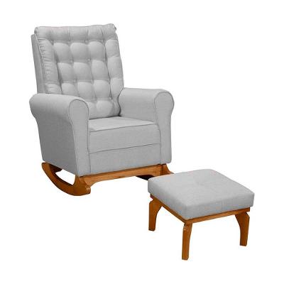 Poltrona Para Amamentação Com Puff Paris Linho Ds Home Linho Cinza