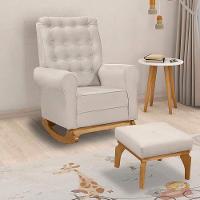 Poltrona Para Amamentação Com Puff Paris Linho Ds Home Linho Bege