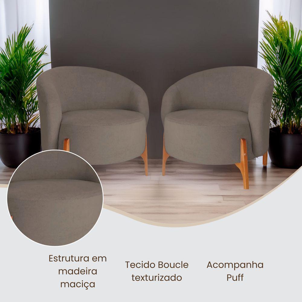 Poltrona Decorativa Luxo Com Puff Ariela Bouclê Ds Home Bouclê Marrom - 6