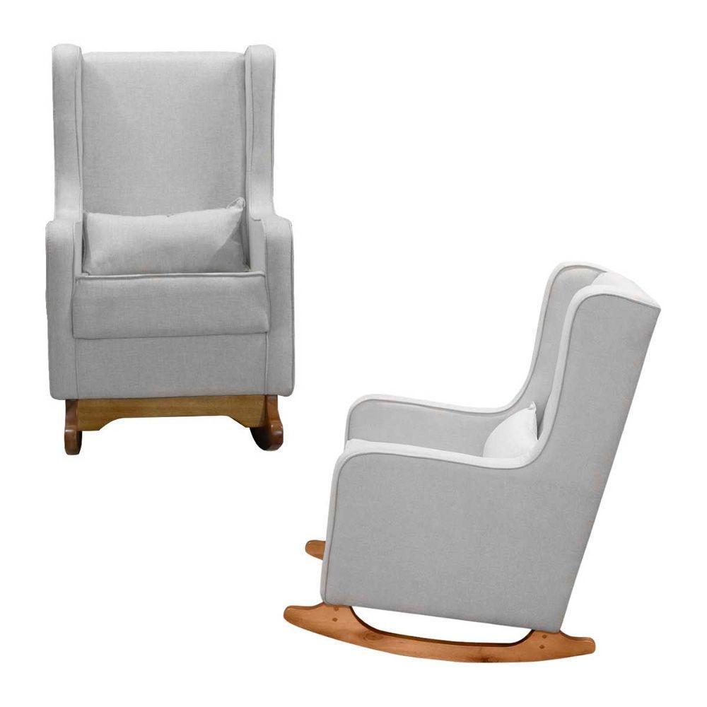 Poltrona De Leitura Com Puff Retrô Linho Ds Home Linho Cinza - 2