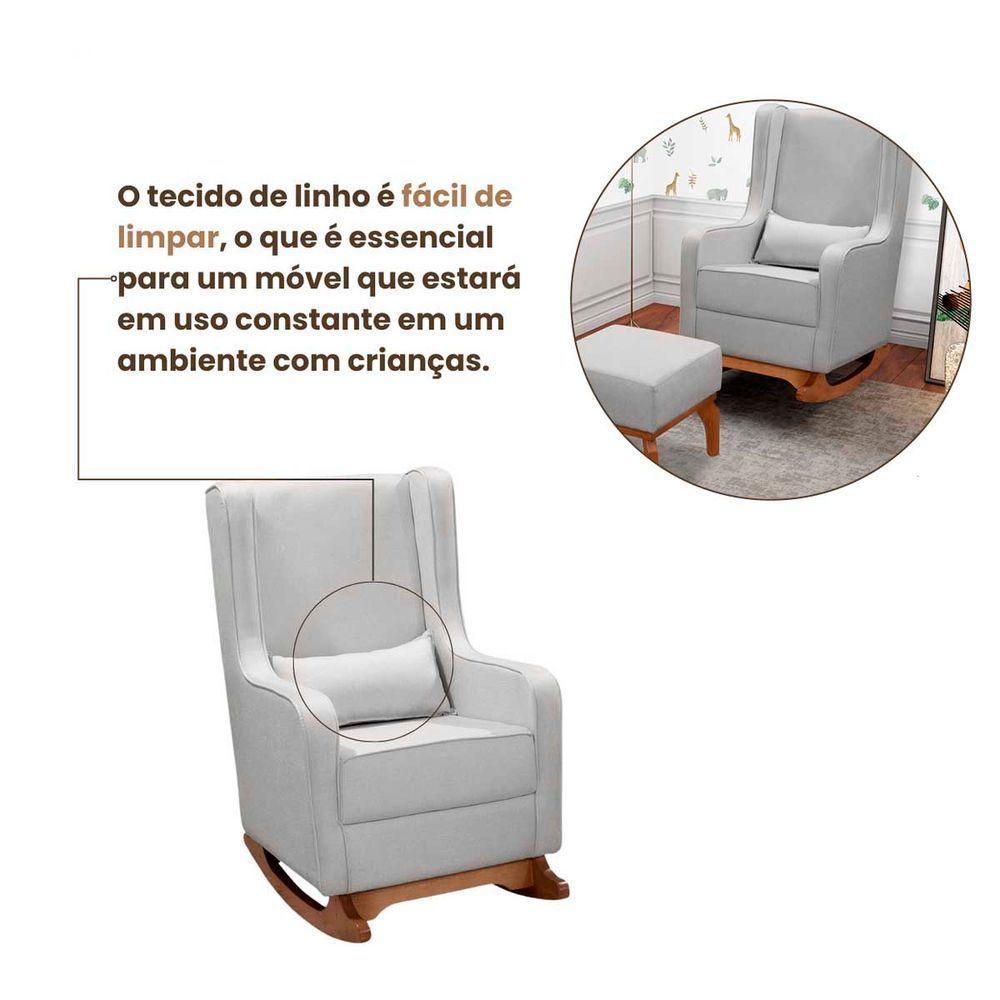 Poltrona De Leitura Com Puff Retrô Linho Ds Home Linho Cinza - 3