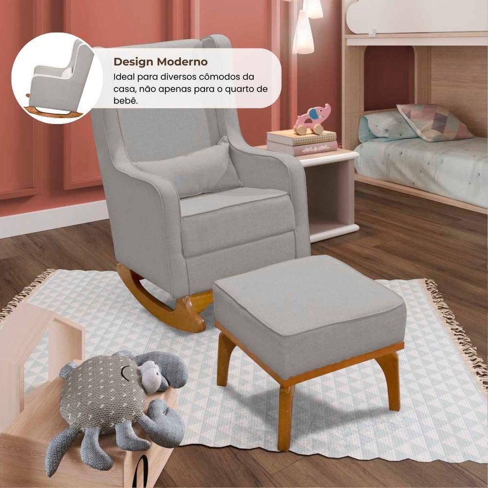 Poltrona De Leitura Com Puff Retrô Linho Ds Home Linho Cinza - 5