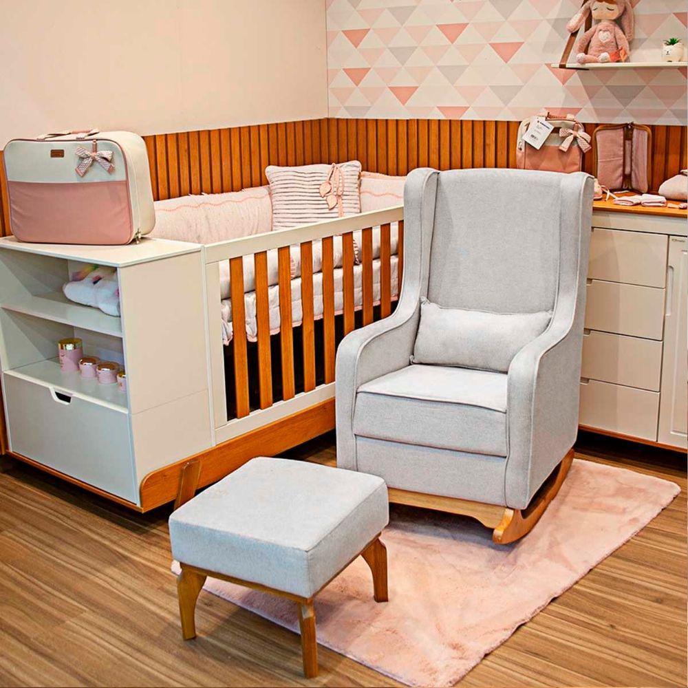 Poltrona De Leitura Com Puff Retrô Linho Ds Home Linho Cinza - 6