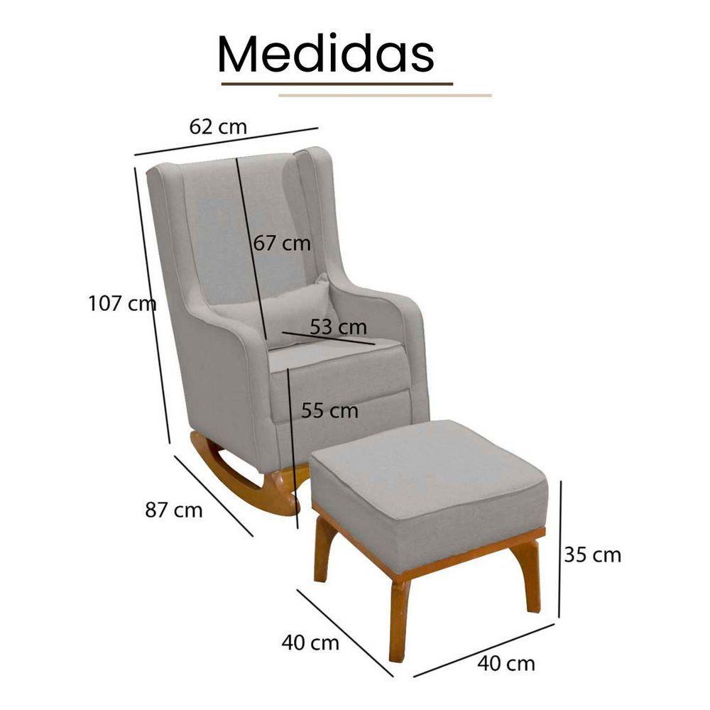 Poltrona De Leitura Com Puff Retrô Linho Ds Home Linho Cinza - 7