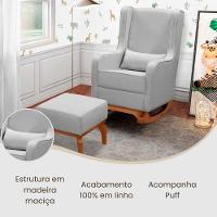 Poltrona De Leitura Com Puff Retrô Linho Ds Home Linho Cinza