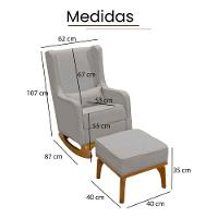 Poltrona De Leitura Com Puff Retrô Linho Ds Home Linho Cinza - 7