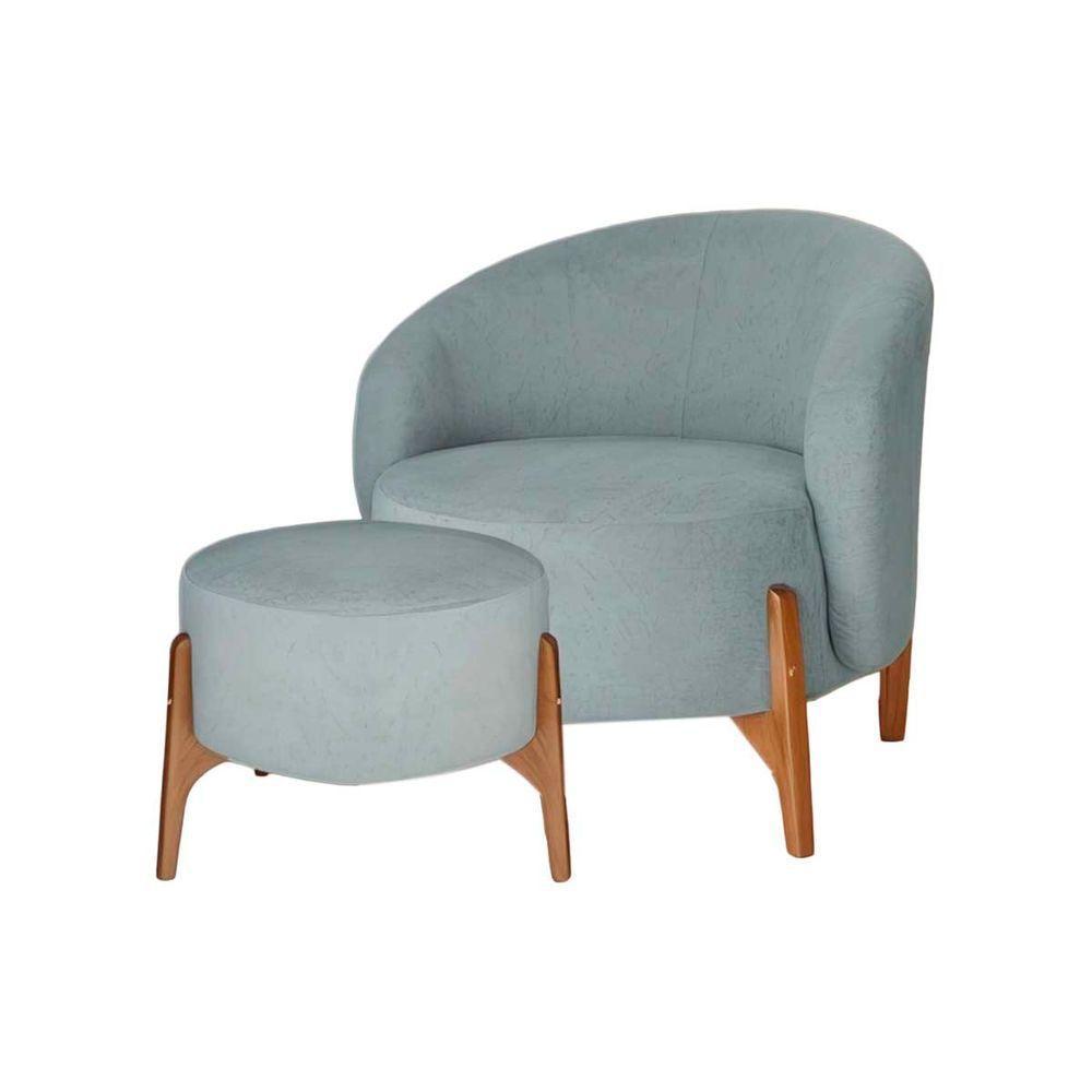 Poltrona Decorativa Luxo Com Puff Ariela Bouclê Ds Home Bouclê Cinza Claro - 1