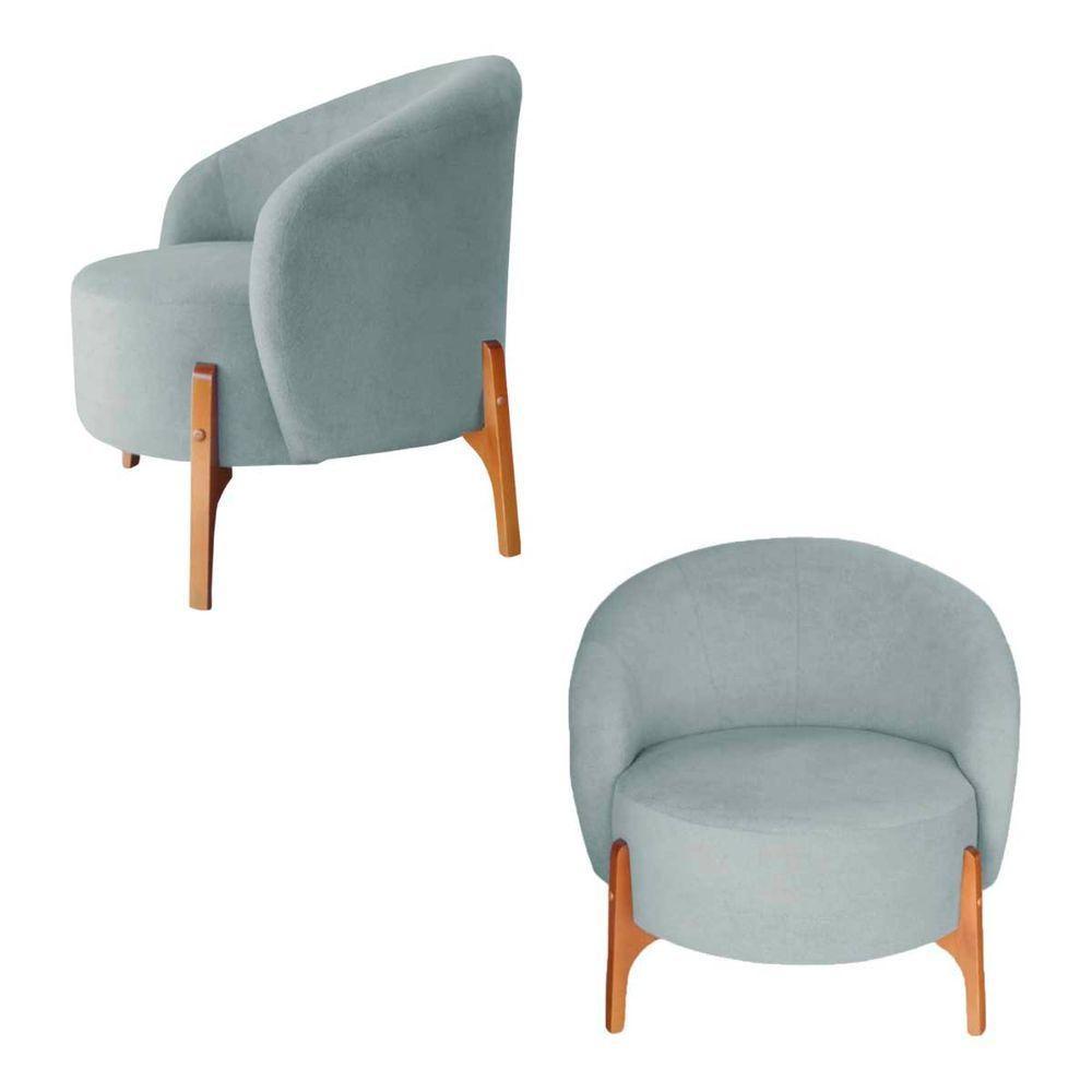 Poltrona Decorativa Luxo Com Puff Ariela Bouclê Ds Home Bouclê Cinza Claro - 3