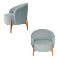 Poltrona Decorativa Luxo Com Puff Ariela Bouclê Ds Home Bouclê Cinza Claro - 3