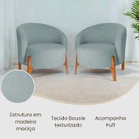 Poltrona Decorativa Luxo Com Puff Ariela Bouclê Ds Home Bouclê Cinza Claro - 6