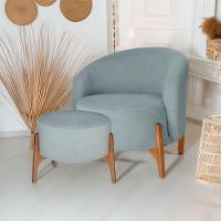 Poltrona Decorativa Luxo Com Puff Ariela Bouclê Ds Home Bouclê Cinza Claro - 7