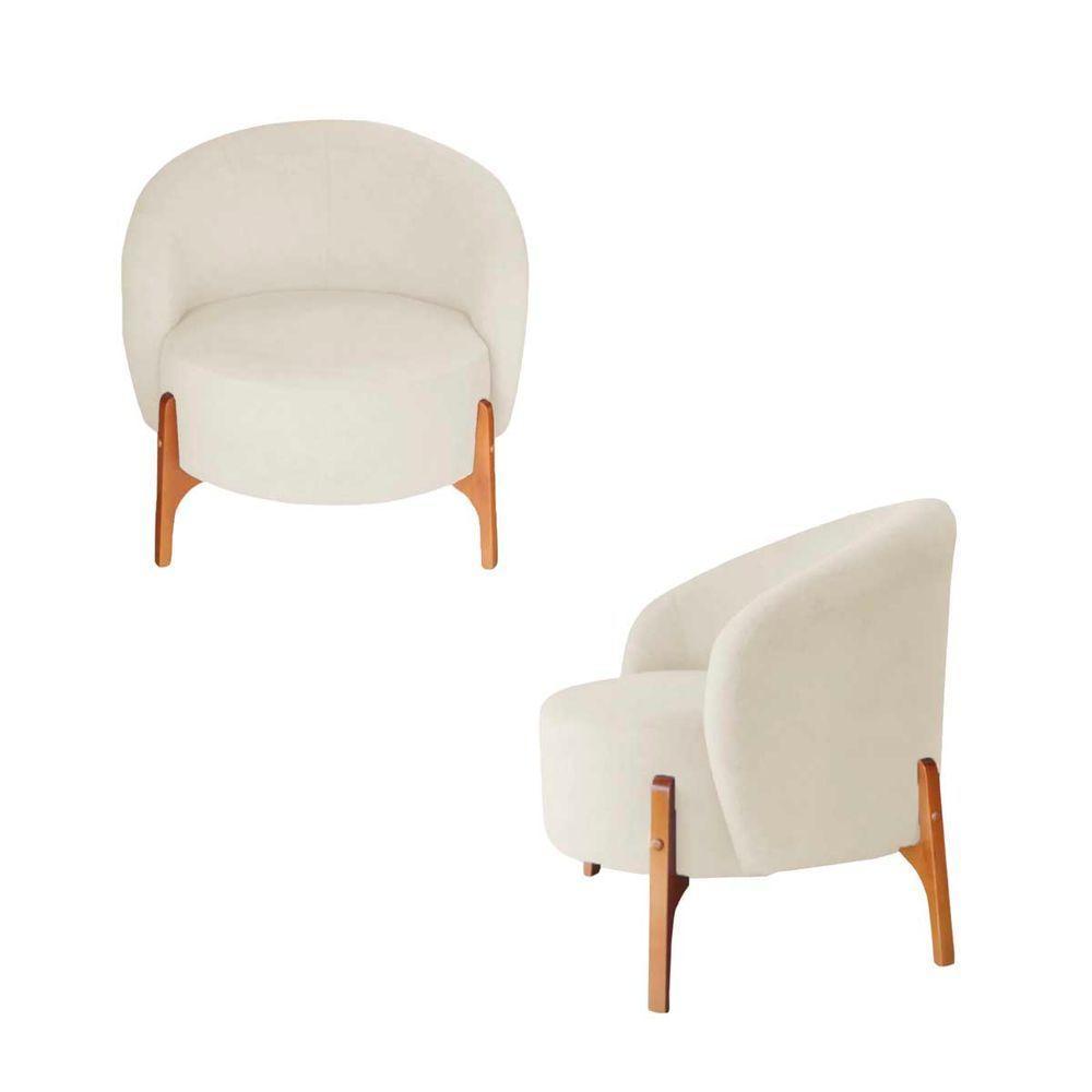 Poltrona Decorativa Luxo Com Puff Ariela Bouclê Ds Home Bouclê Bege - 3