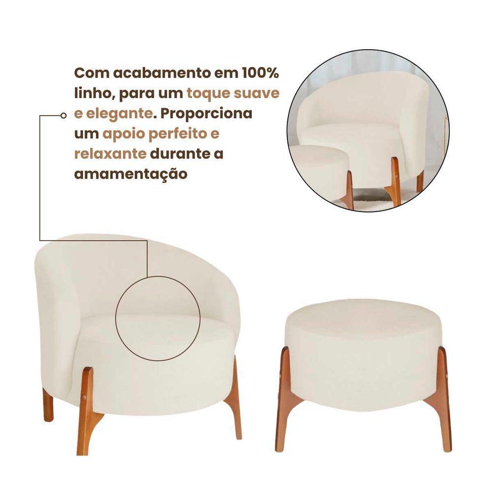 Poltrona Decorativa Luxo Com Puff Ariela Bouclê Ds Home Bouclê Bege - 4