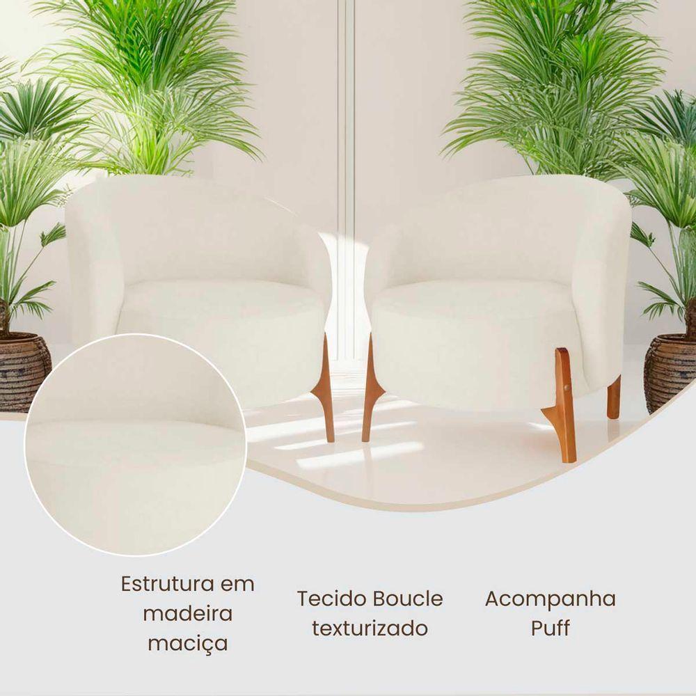 Poltrona Decorativa Luxo Com Puff Ariela Bouclê Ds Home Bouclê Bege - 6