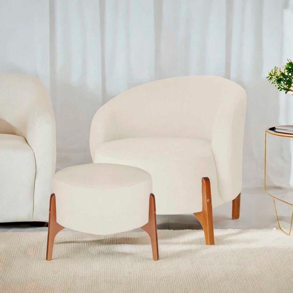 Poltrona Decorativa Luxo Com Puff Ariela Bouclê Ds Home Bouclê Bege - 7