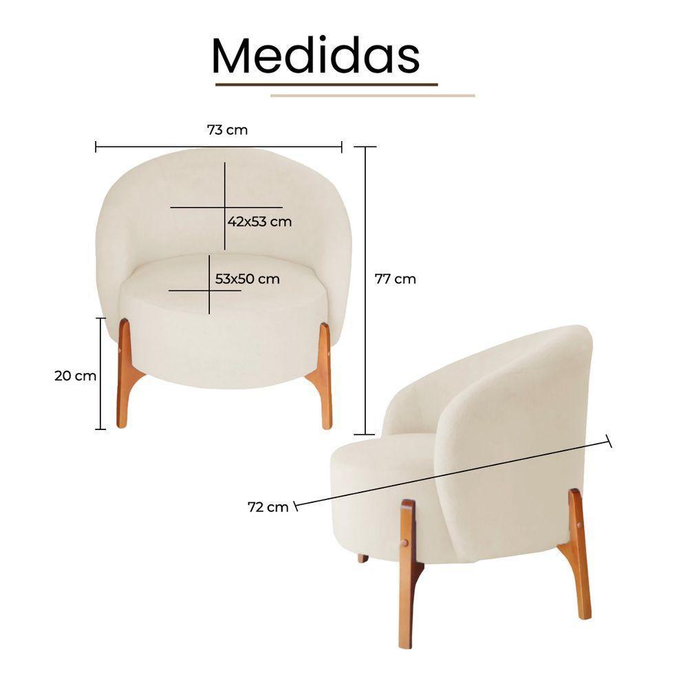 Poltrona Decorativa Luxo Com Puff Ariela Bouclê Ds Home Bouclê Bege - 8