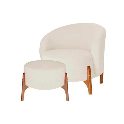 Poltrona Decorativa Luxo Com Puff Ariela Bouclê Ds Home Bouclê Bege