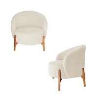 Poltrona Decorativa Luxo Com Puff Ariela Bouclê Ds Home Bouclê Bege - 3