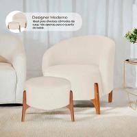 Poltrona Decorativa Luxo Com Puff Ariela Bouclê Ds Home Bouclê Bege - 5