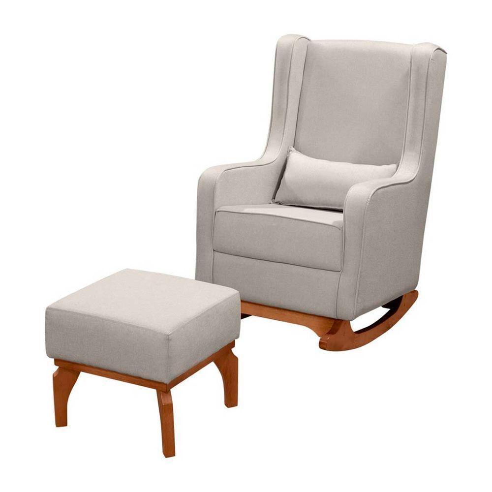 Poltrona De Leitura Com Puff Retrô Linho Ds Home Linho Bege - 1