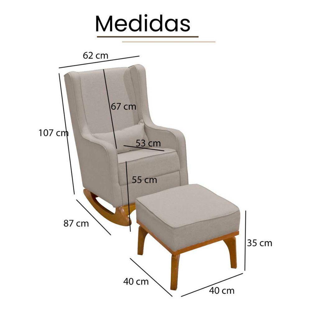 Poltrona De Leitura Com Puff Retrô Linho Ds Home Linho Bege - 3