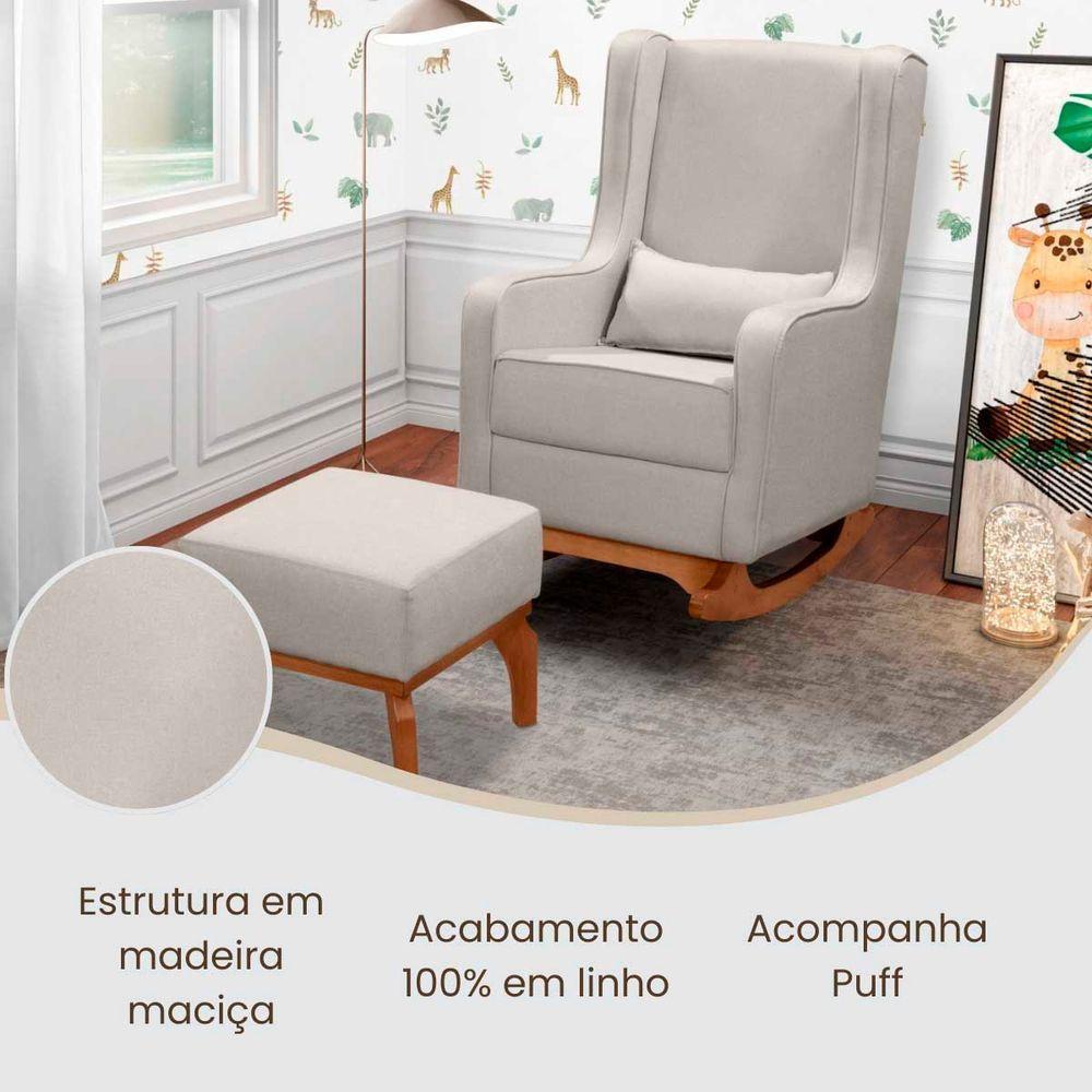 Poltrona De Leitura Com Puff Retrô Linho Ds Home Linho Bege - 4