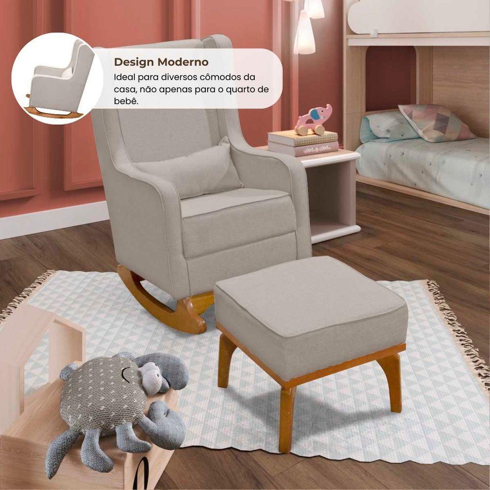 Poltrona De Leitura Com Puff Retrô Linho Ds Home Linho Bege - 5